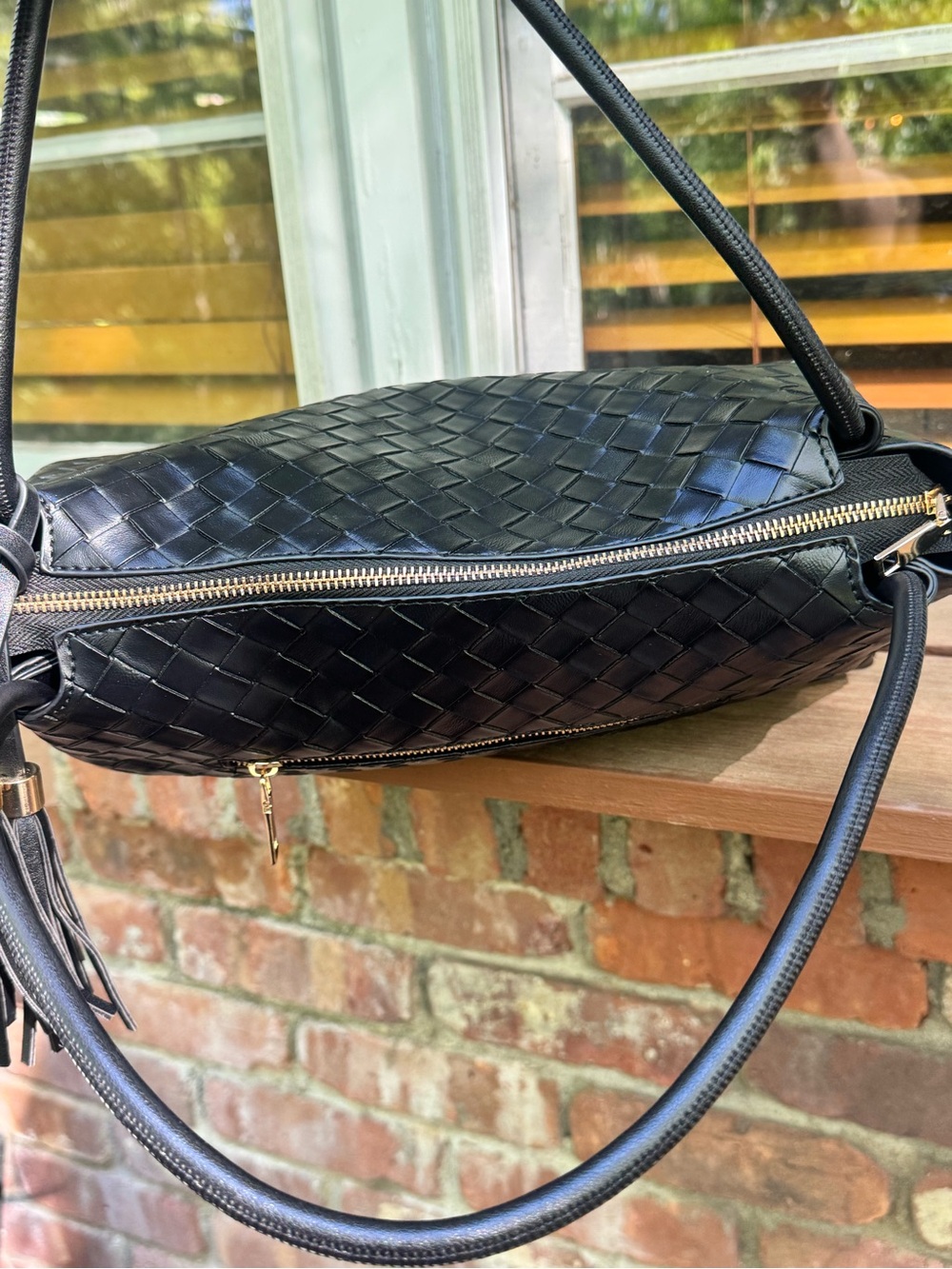 Ello Black Woven Tote w/ Tassel Charms & Crossbody Strap — EUC - Picture 9 of 15